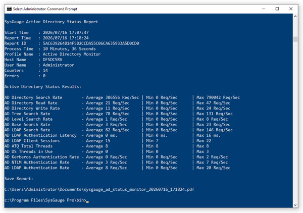 SysGauge Active Directory Monitoring Command Line Utility