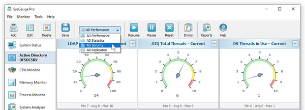 SysGauge Active Directory Monitor GUI Layouts