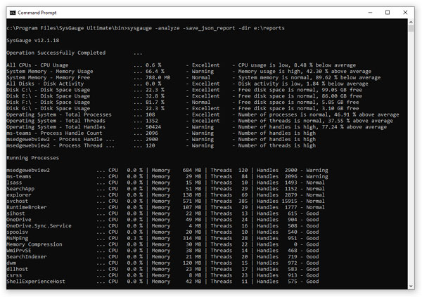 SysGauge Command Line Utility Analyze