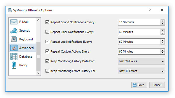 SysGauge Advanced Options
