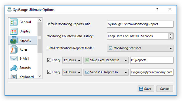 SysGauge Reports Options