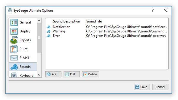 SysGauge Notification Sounds Options